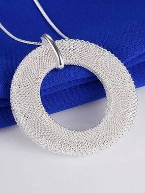 Alessandra Weaved Open Circle Sterling Silver Pendant Necklace Gift Boxed